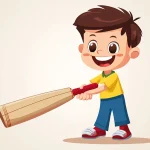 Cartoon Boy Holding Cricket Bat