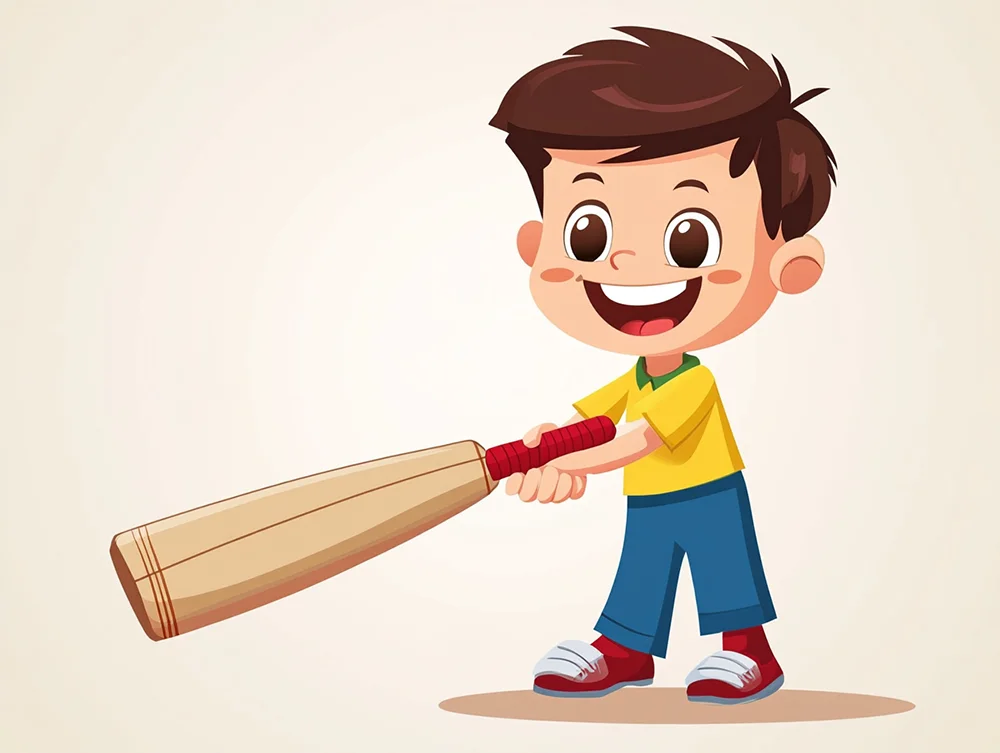 Cartoon Boy Holding Cricket Bat