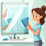 Woman Cleaning Bathroom Mirror