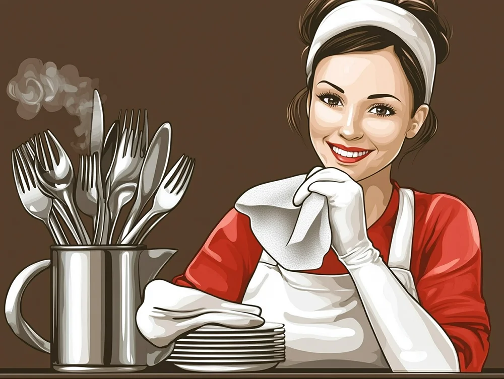 Woman Cleaning Silver Cutlery